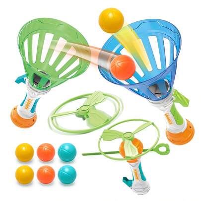 2-In-1 Launching Catch Toy Set, Includes Catch Gear, Flying Disc, And Colorful Balls, Outdoor Competitive Game For Two Players, Improves Children's Reaction Ability, Suitable For Indoor, Yard, Beach, Camping, Parties, 3+ Years Old, Perfect Birthday/Holiday/Back To School Gift