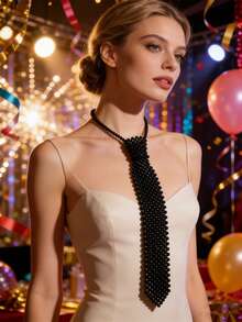 1入時尚多色修飾假珍珠編織項鍊,適用於正式場合 - 白色 - 查看 4