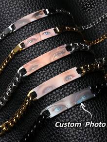 1pc Customized Eye Name Bracelet, Personalized Stainless Steel Couple Bracelet, Engraved Eye & Name Bracelet, Personalized Fashion Curved Plate Bracelet, Valentine's Day Gift, Unique Photo Gift For Partner, Family, Friends, Unisex Customized Valentine's Day Gift - Color-printed Eye Bracelet - View 1