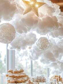 3pcs/Set Large Artificial Cloud Decor, 3D Cloud Decoration, Suitable For Wedding Backdrop Decor, Stage Party Backdrop Decor, Birthday Gift, Mother's Day, Valentine's Day Gift, Bachelorette Party, Room Decor, Home Decor, Bathroom Decor, Wedding Decor - White - View 4