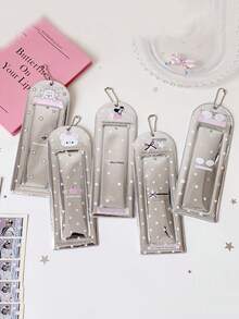 1pc Shiny Silver 4-Slot ID Card Holder, Student ID Badge Reel, Idol Fan Card Sleeve - Multicolor - View 4