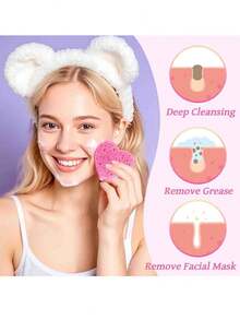 Compressed Cellulose Heart Shape Facial Sponges Natural Cosmetic Spa Sponges Reusable For Facial Cleansing Exfoliating - Coral Pink - View 8