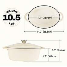 Nalupatio 4.5 QT Enameled Oval Dutch Oven Pot With Lid And Dual Handles, Cast Iron Dutch Oven For Cooking, Bread Baking, Non-Stick Enamel Coated Cookware - Cream - View 4