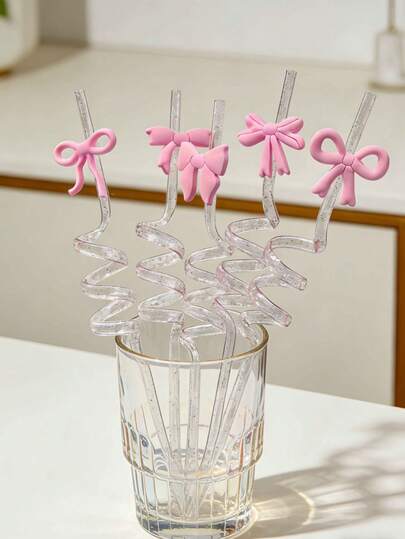 粉色闪光蝴蝶结吸管 - 可爱的派对装饰品，适合婚礼、生日、青少年睡衣派对和蝴蝶主题聚会