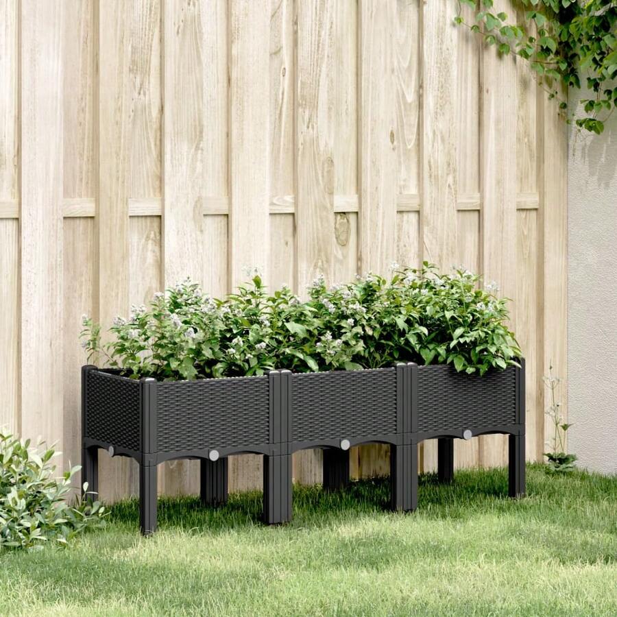 vidaXL Pflanzkasten Mit Beinen Schwarz 120x40x42 Cm PP - A - Übersicht 1
