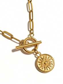 MECYLIFE 1pc Fashionable Cute Sun Pendant Necklace, Paperclip Chain Necklace, Gold Color For Women - #1 - View 4