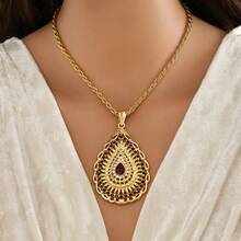 1件女士镀金镂空图案项链，金色新娘吊坠毛衣链，阿尔及利亚传统珠宝，节日礼物情人节配饰 - 均碼 - 查看 10