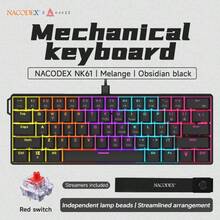 AJAZZ NK61 60% 紧凑型有线键盘，61 键 RGB 背光，小巧便携，办公/电脑机械键盘，全键热插拔，适用于 Windows 平板电脑、笔记本电脑和游戏设备 - 彩色 - 查看 10