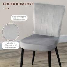 Set Of 4 Dining Chairs, Kitchen Chairs With Backrest, Grey Velvet-Look Upholstery, Sturdy Steel Frame, 46 X 65 X 87 Cm - 灰色 - 查看 5