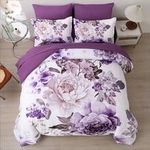 3PCS Soft Floral Quilt Cover Set Queen King Size Bed With 2 Pillowcases For Bedroom Decor,Purple Flower Design Duvet Cover Set,Valentine's Day Gift,Soft Microfiber Home Decor For Holiday - Màu tím - Xem 3