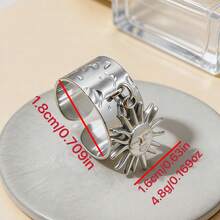 1枚钛钢时尚几何太阳光芒设计戒指，男女皆宜日常佩戴 - 銀色 - 查看 2