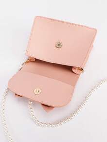 1pc Girls' Cute Mini Dual-Fabric Bow Handbag, Suitable For Daily Outfits - Pink - View 7