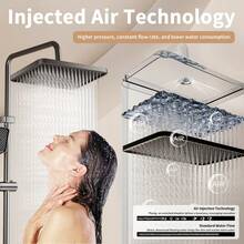 Exquisite Black & White Shower Set | 12'' Rainfall + Handheld | Digital Temp Display & Piano Keys | Household Bathroom High Pressure Booster Shower Head - Multicolor - View 6