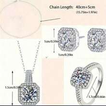 4pcs/Set Cuboid Shiny Zirconia Inlaid Stud Earrings & Pendant Necklace & Ring Elegant Luxury Style Delicate Female Gift - Bạc - Xem 5