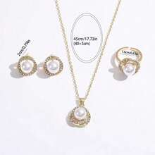 4pcs/Set Cuboid Shiny Zirconia Inlaid Stud Earrings & Pendant Necklace & Ring Elegant Luxury Style Delicate Female Gift - Bạc - Xem 6