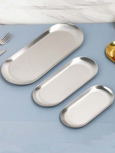 1pc Stainless Steel Oval Tray - Non-Slip Multipurpose Storage Dish For Cups, Desserts, Jewelry, Stationery, Kitchen And Home Desktop Organization, Christmas Gift And Back To School Essential 2025