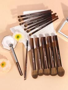 MAANGE 14/15pcs Makeup Brush Set, Includes Foundation Brush, Face Brush, Powder Brush, Blush Brush, Concealer Brush, Contour Brush, Nose Shadow Brush, Highlighter Brush, Eyeshadow Brush, Brow Brush, Detail Brush, Suitable For Liquid, Cream And Powder, Free Gift - Brown - View 4