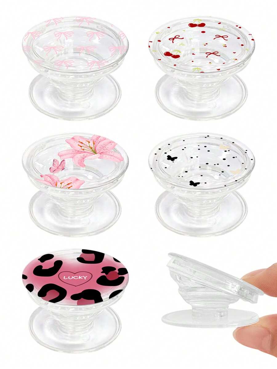 Foldable Cute Printed Phone Stand, Bow/Cherry/Lily Pattern Phone Holder - Multicolor - View 1
