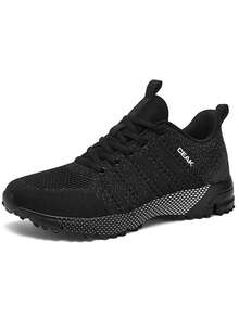 Plus Size Men's Casual Breathable Sports Running Shoes, Outdoor Fashion Solid Color Non-Slip Lightweight Training Sneakers - Black and White - View 4