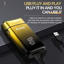 Máy cạo râu điện không dây KEMEI KM-TX10 dành cho nam, sạc USB, màn hình LED, chống nước, sử dụng được cả khô và ướt, lưỡi dao kép bằng thép không gỉ, pin lithium 1400mAh. - Vàng - Xem 3