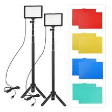 2pcs USB LED Video Light Kit Photography Lighting 3200K-5500K 120pcs Beads 14-level Dimmable with 148cm/58in Adjustable Height Tripod Stand 5pcs White/ Red/ Yellow/ Green/ Blue Filters Triple Cold Shoe Mount for Video Live Streaming - Luz LED - Ver 9