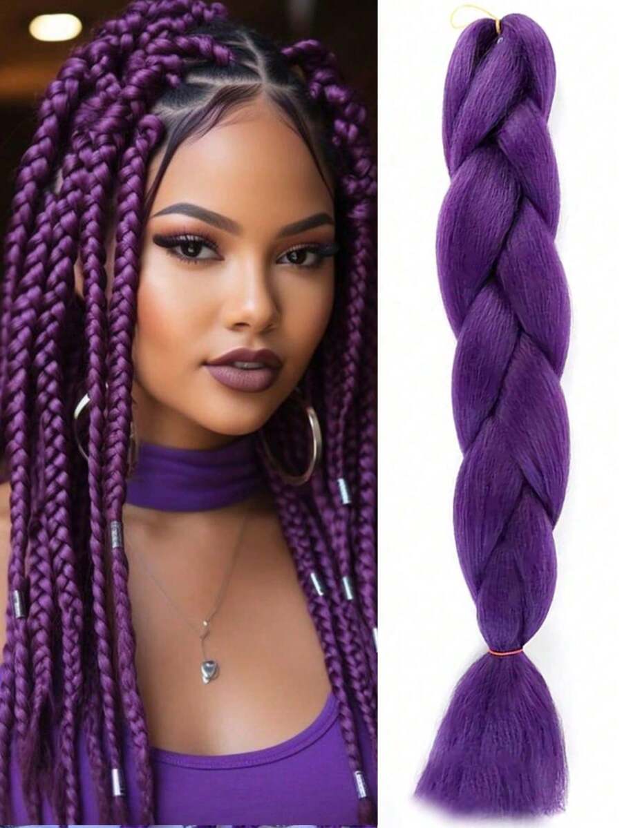 24-Inch Synthetic Fiber Jumbo Braids Hair Extensions Braiding Hair,High Temperature Resistant Synthetic Braided Long Hair Suitable For Women Role Playing Braided Costumes Fashion Synthetic Hair Crochet Hair Extensions Practical And Dexterous Hair Braided Hair Extensions Suitable For Stage Parties Valentine's Day And Christmas New Year Carnival Music Festivals - 紫色 - 查看 1