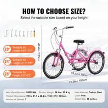 Folding Adult Tricycle, 26-Inch 7-Speed Adult Folding Trikes, Carbon Steel 3 Wheel Cruiser Bike With Basket & Adjustable Seat, Shopping Picnic Foldable Tricycles For Women, Men, Seniors (Pink) - 粉色 - 查看 7