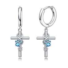 925纯银立方氧化锆十字架耳环，狗爪耳环，低过敏性优雅耳环，适合女性日常佩戴，生日礼物 - 銀色 - 查看 1