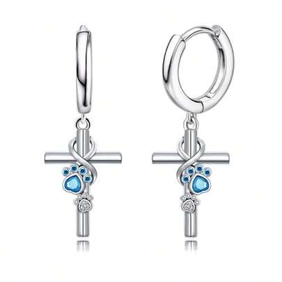 925纯银立方氧化锆十字架耳环，狗爪耳环，低过敏性优雅耳环，适合女性日常佩戴，生日礼物