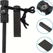 Encendedor de Magnesio de Rodillo de Hierro Fiable para Todo Clima con Brújula Cuerda Paracord y Silbato Piedra de Hacha de Supervivencia Ideal para Campamento Senderismo Mochilero y Emergencias al Aire Libre - estilo luminoso - Ver 3