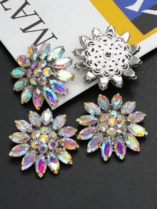 1pc Of Flower-Shaped Colorful AB Rhinestone Glass Metal Buttons With Copper Claws, Suitable For Decorating Fur Coats, Suits, Uniforms, Cardigans, Shirts, Wedding Dresses, And DIY Accessories For Bouquets And Bags. - Multicolor - View 5