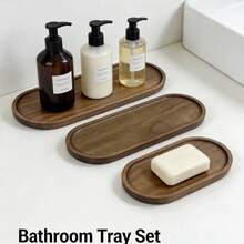 Oval Wooden Tray, Bathroom Storage, Living Room Decor, Kitchen Organization, Kitchen Decor, Bathroom, Wooden Tray, It Can Hold Perfumes, Candles, Soaps, Jewelry And More, Ideal Gift For Ramadan, Valentine's Day And New Year - Brown - View 1