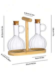 1 件高硼硅玻璃油瓶，带木架和盖子，酱油/醋分配器，耐热厨房液体储存 - 彩色 - 查看 15