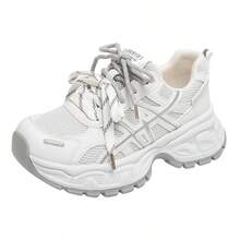 女士银色厚底运动鞋，厚底透气网面跑步鞋，2026春秋季休闲运动鞋 - 白色 - 查看 6