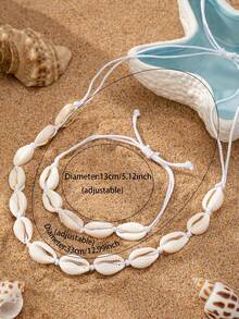 1 Set de collar, pulsera y joyería de conchas, estilo de playa para vacaciones de verano, conjunto de collar y pulsera de cuentas de conchas - Blanco - Ver 3