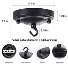 Upgraded Vern Light Canopy Kit Black Vintage Chandelier Ceiling Plate Retro Light Canopy  Chandelier Canopy with Hook for Pendant Light or Chandelier Max Load 22LBS Plant Hanger-003 - Negro 4,1 pulgadas - Ver 4