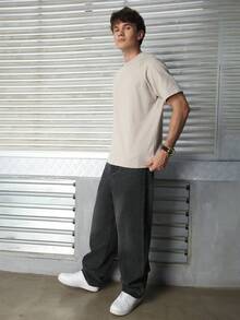 Logeqi® Jeans Vaqueros Baggy de pierna curvada Lavados de Color Negro De Moda Casual Formal Hippie Rockero Para Hombre - Negro - Ver 7