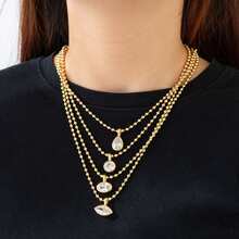 简约优雅多面闪耀吊坠项链，奢华高端百搭颈链饰品配饰，可DIY自由组装串珠链 - 金色 - 查看 6