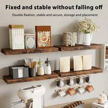4 Sets 15.8in Floating Shelves, Rustic Finish Wall Shelves, Shelves For Wall Decor, With Invisible Brackets For Bathroom, Living Room, Bedroom And Kitchen, Home Decoration Essential Items For Home Use - 4pcs - 查看 2