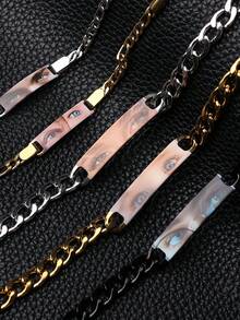 1pc Customized Eye Name Bracelet, Personalized Stainless Steel Couple Bracelet, Engraved Eye & Name Bracelet, Personalized Fashion Curved Plate Bracelet, Valentine's Day Gift, Unique Photo Gift For Partner, Family, Friends, Unisex Customized Valentine's Day Gift - Color-printed Eye Bracelet - View 3