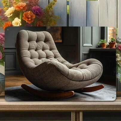 Mid Century Modern Rocking Chair Metal Sign: Upholstered Accent Rocker  Button Tufting  Solid Wood Base  Comfortable Lounge Seating For Living Room  Nursery  Bedroom