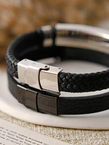 1pc Customized Name Bracelet, Personalized Leather Bend Plate Bracelet, Customized Engraved Name Bracelet, DIY Name Bracelet, Engraved Name/Date/Symbol Customized Jewelry, Unisex Customized Valentine's Day Name Bracelet - Leather Engraved Bracelet - View 6