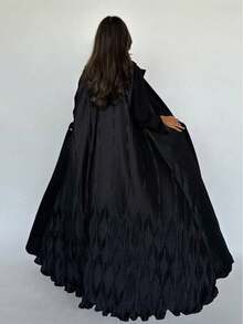 端庄时尚的阿巴雅长袍外套，黑色褶皱纹理长袍，简约而优雅的设计，适合任何场合。 - 黑色 - 查看 3