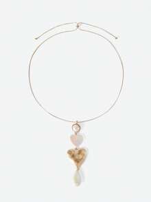 Opalesca 1pc Vintage Metallic Faux Pearl Water Drop Long Necklace, Fashion Women Snake Chain Heart Pendant Necklace, Suitable For Gift, Mother's Day, Party, Daily Wear - Gold - View 2