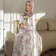 DAZY 女士方领碎花短袖连衣裙，情人节、秋季长袖连衣裙，度假穿搭，夏季女装 - 粉色 - 查看 3