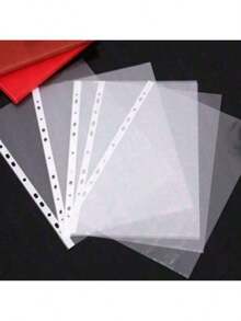 100pcs A4 Plastic Punched File Folders, Transparent Document Protector Sleeves, For Papers And Files - A - View 8