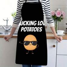 1件趣味卡通火焰土豆图案围裙，创意食物印花厨房围裙，烹饪腰围裙，家用烘焙防水围裙，趣味设计家务围裙，男女通用防油厨房围裙 - B - 查看 14