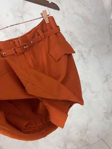 Marrant Women's Set | Three-Quarter Sleeve Shirt And Skort | Faux Pockets | With Belt - Màu Cam cháy - Xem 7