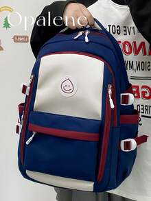 Fashion Color-Blocking Backpack For Women, Casual Large Capacity Knapsack, Fashion Simple College Student School Bag, Casual Daypack, Waterproof Bookbag, Travel Backpack Suitable For Daily, School And Outing Use, Travel Essentials, School Supplies, Travel Accessories - 彩色 - 查看 7