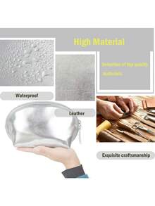 1pc Makeup Bag, Travel Makeup Bag, Women's Makeup Bag, Toiletries Storage Bag, Personalized Makeup Bag, Skincare Bag, Silver/Gold. - Multicolor - View 2